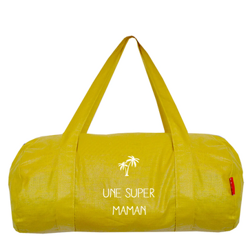 Sac polochon Cadeau Fête des Mères / Grand-mères personnalisé Jaune lin enduit